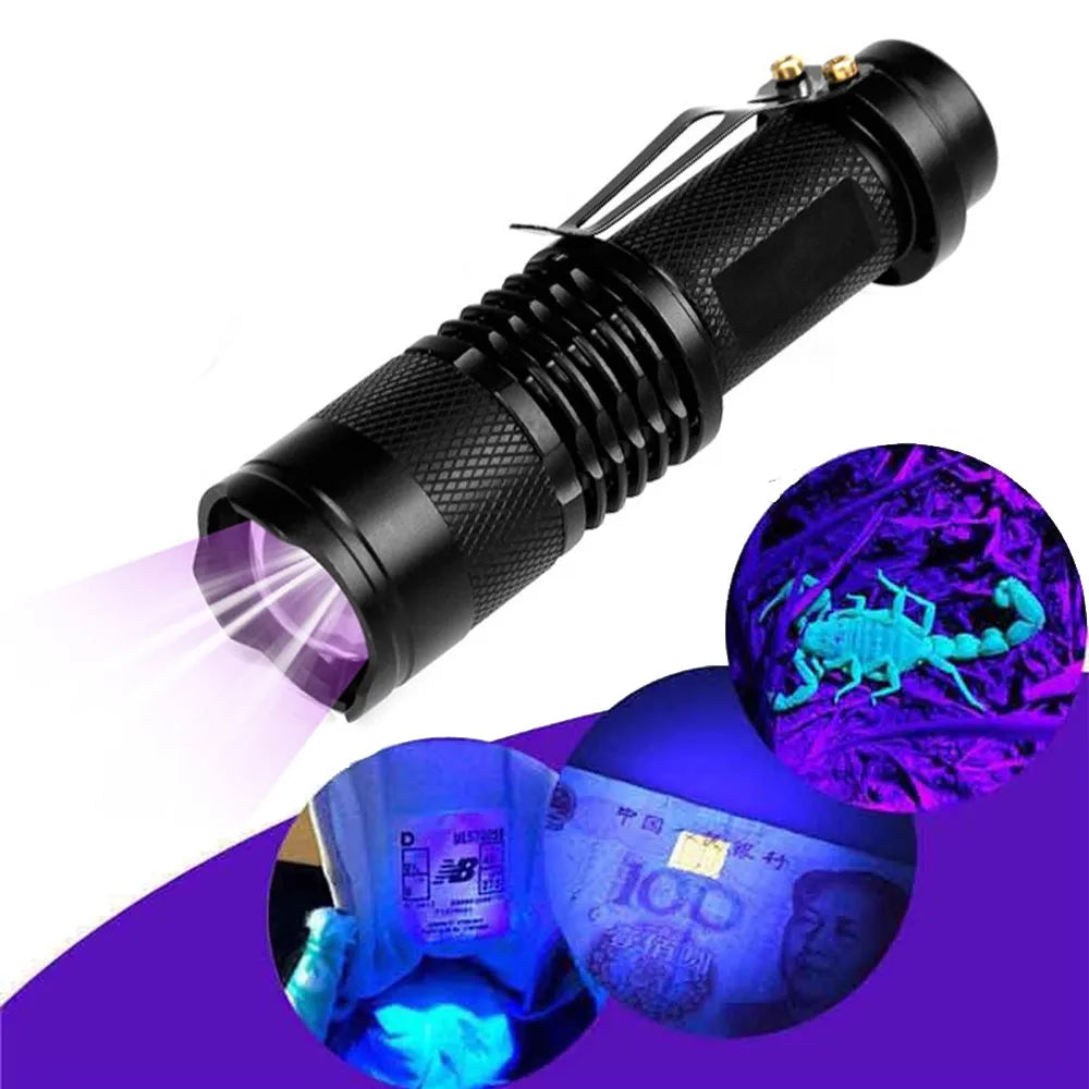 Vibe Geeks Mini LED Zoomable UV Flashlight Ultraviolet