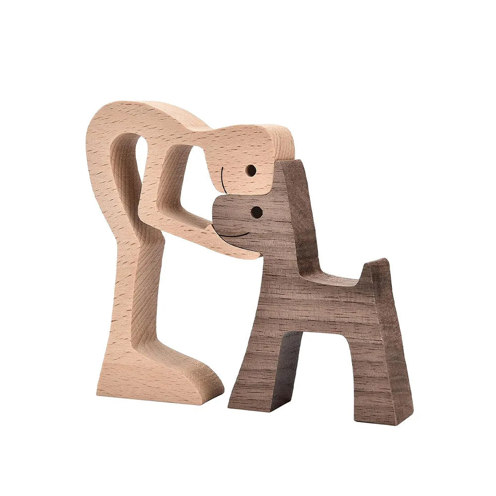 Vibe Geeks Hand - carved Wooden Puppy Family Sculpture