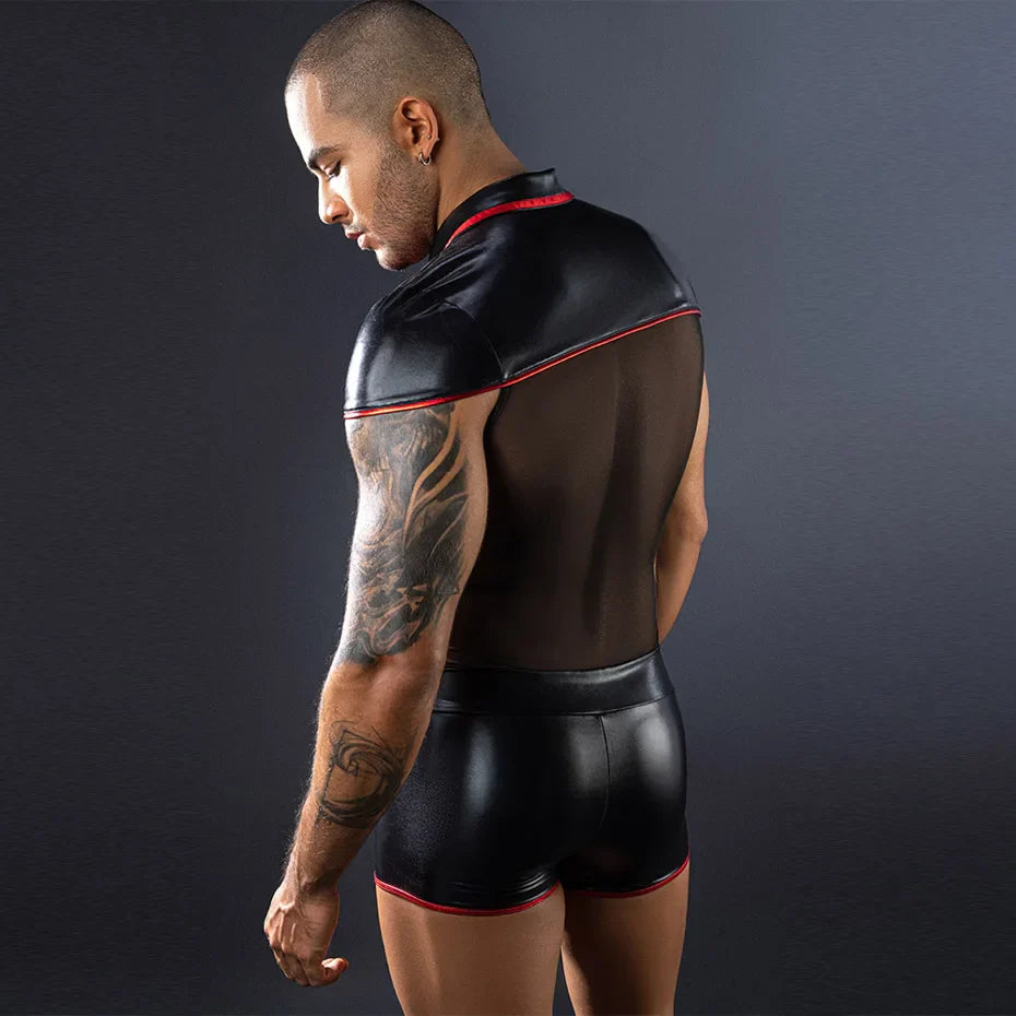 Men Alluring Lace Bodysuit Transparent Nightwear For Erotic