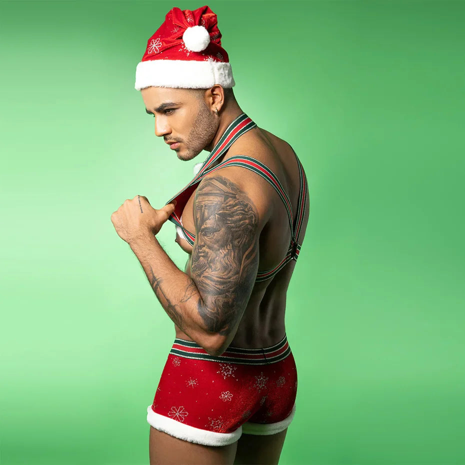 Red Harness & Pants Set Alluring Christmas Cosplay Lingerie