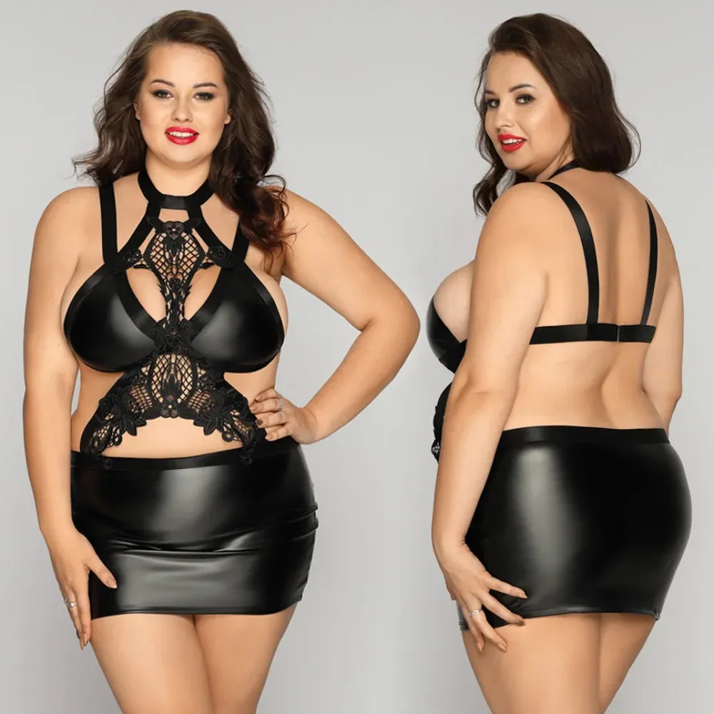 Alluring Lace Babydoll Nightgown Set Plus Size Red Lingerie