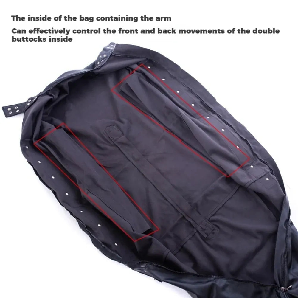 Full Body Leather Bondage Bag Long Sleeve Catsuit For Bdsm